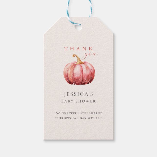Rosa Pumpkin Baby Shower Gift-Märkre Presentetikett (Framsidan)