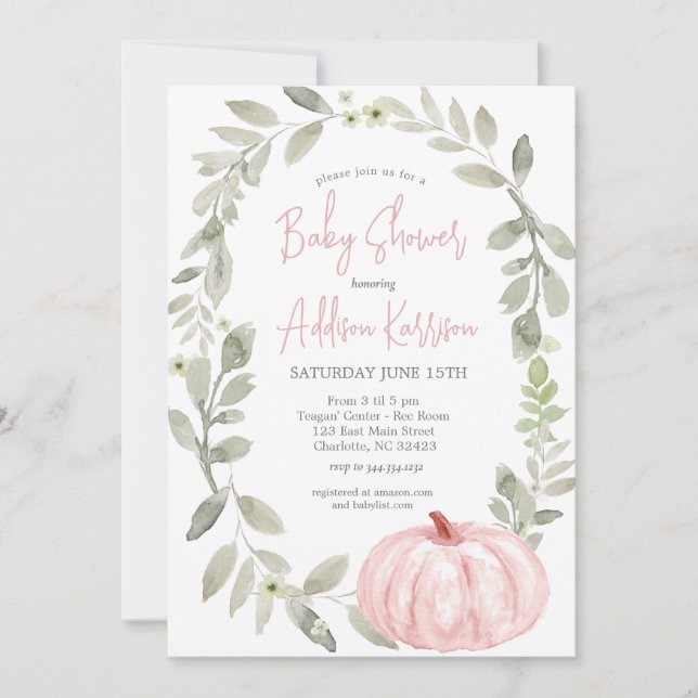 Rosa Pumpkin Baby Shower-inbjudan Inbjudningar (Framsida)