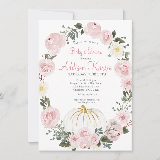 Rosa Pumpkin Baby Shower-inbjudan Inbjudningar (Framsida)