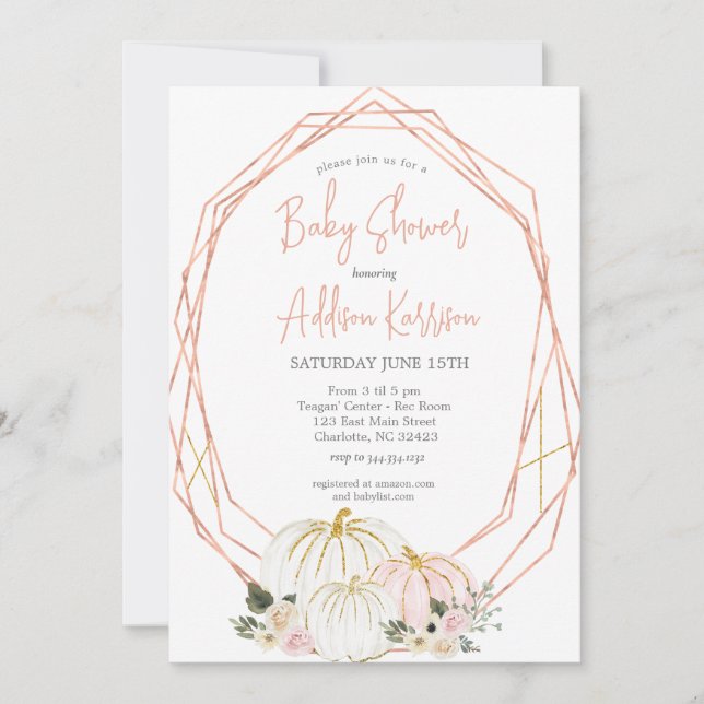 Rosa Pumpkin Baby Shower-inbjudan Inbjudningar (Framsida)
