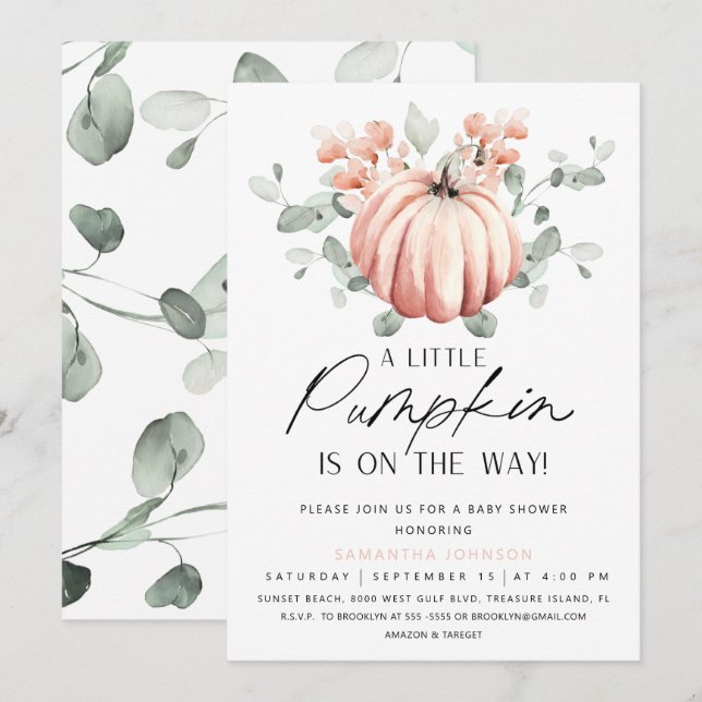 Rosa Pumpkin Baby Shower-inbjudan Inbjudningar (Fram/baksida)