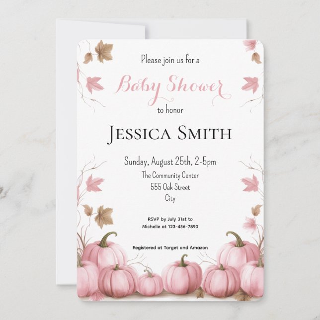 Rosa Pumpkin Baby Shower-inbjudan Inbjudningar (Framsida)