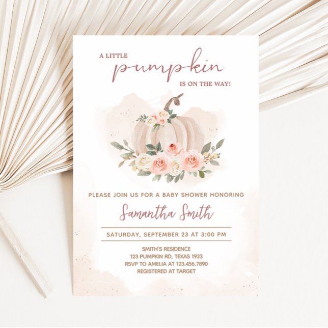  Rosa Pumpkin Baby Shower Inbjudningar (Girl Blush Pumpkin Baby Shower Invitation)