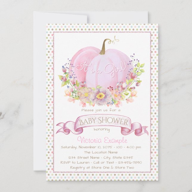Rosa Pumpkin Baby Shower-inbjudningar Inbjudningar (Framsida)
