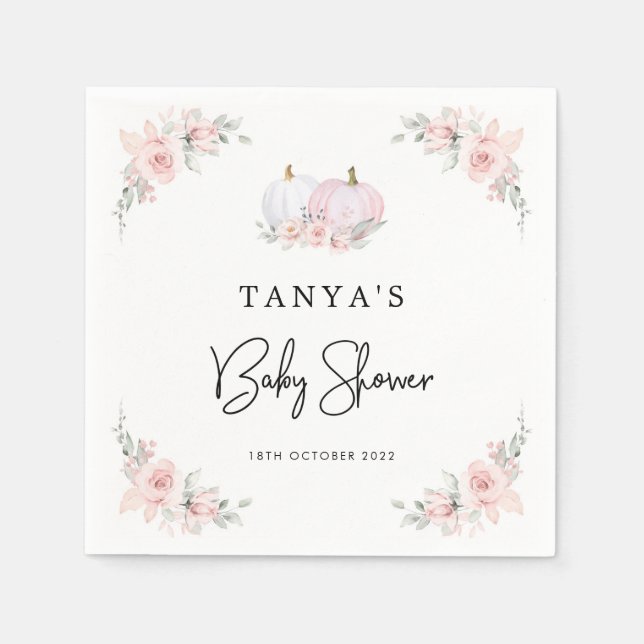Rosa Pumpkin Baby Shower Napkin Pappersservett (Framsidan)
