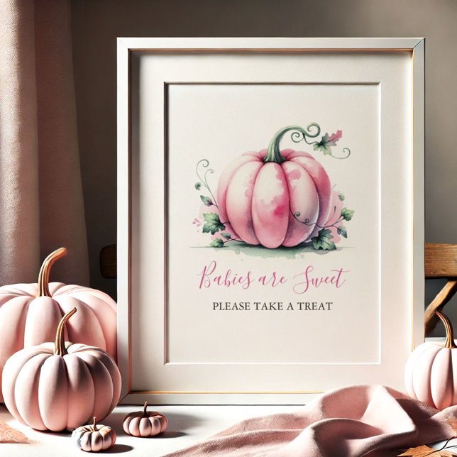 Rosa Pumpkin Baby Shower Poster (Pink pumpkin baby shower posters watercolor fall theme by Do Tell A Belle)