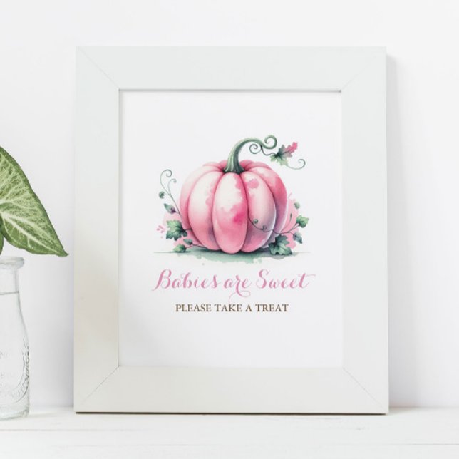 Rosa Pumpkin Baby Shower Poster (Baby shower posters fall pink pumpkin decor watercolor babies are sweet please take a treat.)