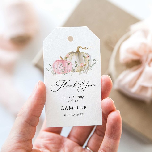 Rosa Pumpkin Baby Shower Tack Favor Gift-Märkre Presentetikett (Skapare uppladdad)