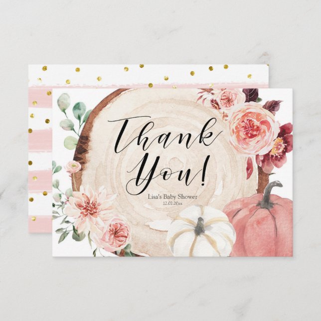  Rosa Pumpkin Baby Shower Tack för ditt kort (Fram/baksida)