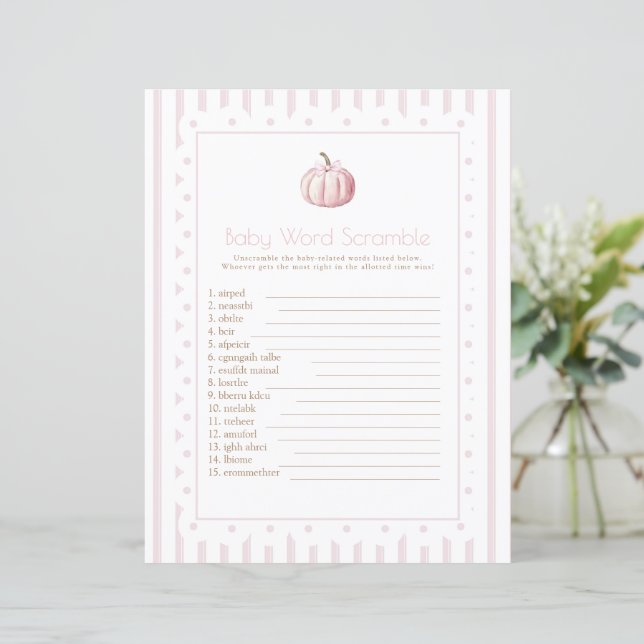 rosa pumpkin baby-skrabbel-babyduschspel för barn  (Stående Fram)