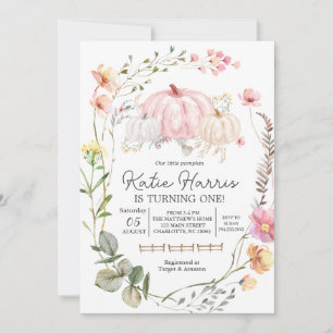 Rosa Pumpkin Birthday bjudande Inbjudningar