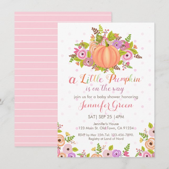 Rosa Pumpkin Blommigt Baby Shower-inbjudan Inbjudningar (Fram/baksida)
