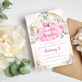 Rosa Pumpkin Blommigt Baby Shower-inbjudan Inbjudningar