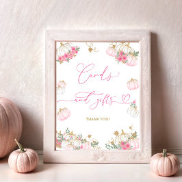 Rosa Pumpkin Blommigt Baby Shower-kort och gåvor Poster
