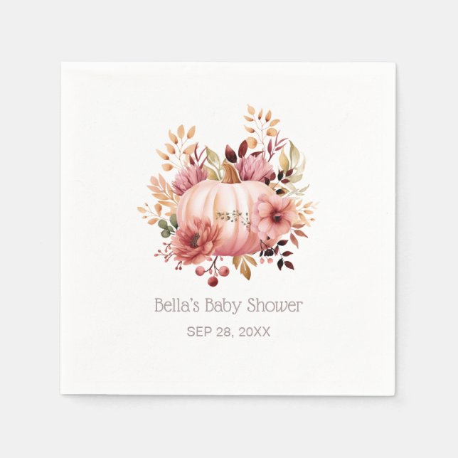 Rosa Pumpkin Blommigt Baby Shower Pappersservett (Framsidan)