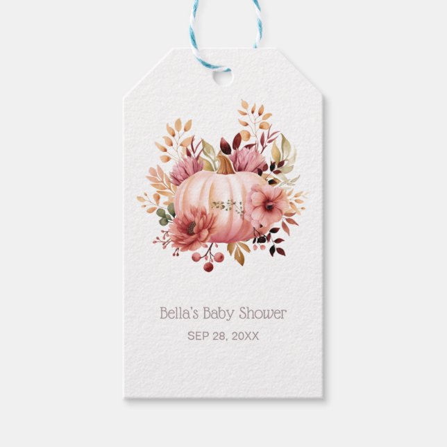 Rosa Pumpkin Blommigt Baby Shower Presentetikett (Framsidan)