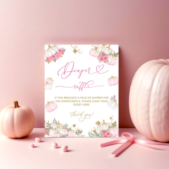 Rosa Pumpkin Blommigt Baby Shower Raffle Poster (Skapare uppladdad)