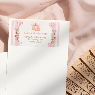 Rosa Pumpkin Blommigt Baby Shower Returadress Adressetikett