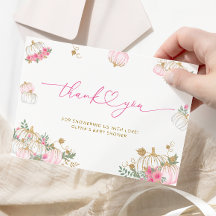 Rosa Pumpkin Blommigt Baby Shower - tack för ditt