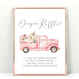 Rosa Pumpkin Blommigt Diaper Raffle Flicka Shower Poster