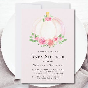 Rosa Pumpkin Blommigt Fall Baby Shower Inbjudningar