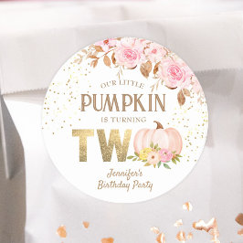 Rosa Pumpkin Blommigt Girl 2:a födelsedagen Runt Klistermärke