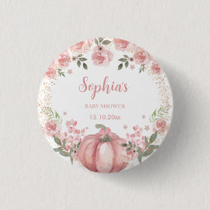 rosa Pumpkin Blommigt Girl Baby Shower Knapp
