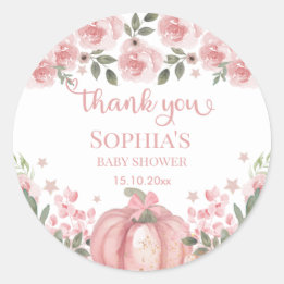 rosa Pumpkin Blommigt Girl Baby Shower Tack Runt Klistermärke