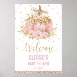 Rosa Pumpkin Blommigt Girl Baby Shower Välkomstsky Poster