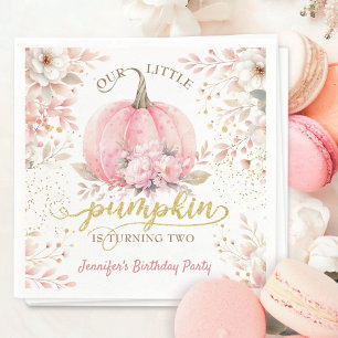 Rosa Pumpkin Blommigt Guld Glitter flicka 2:a föde Pappersservett
