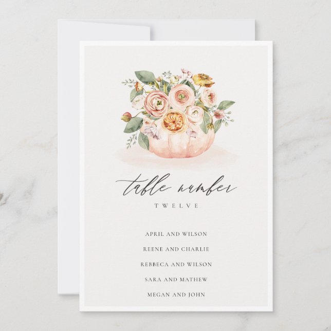  Rosa Pumpkin Blommigt Sittplatskort i Bord Tack Kort (Framsida)