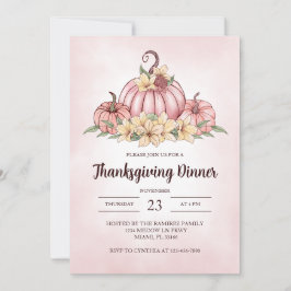 Rosa Pumpkin Blommigt Thanksgiving-inbjudan Inbjudningar