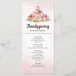 Rosa Pumpkin Blommigt Thanksgiving Menu Meny