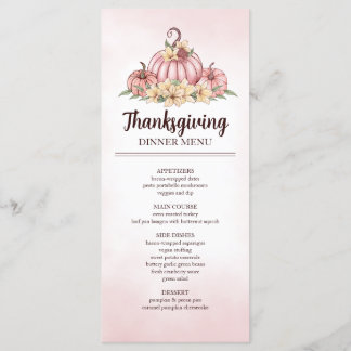Rosa Pumpkin Blommigt Thanksgiving Menu Meny