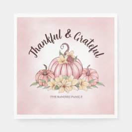 Rosa Pumpkin Blommigt Thanksgiving napkin Pappersservett