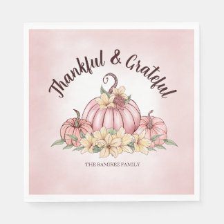 Rosa Pumpkin Blommigt Thanksgiving napkin Pappersservett