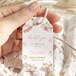 Rosa Pumpkin Blommigt Watercolor Baby Shower Presentetikett