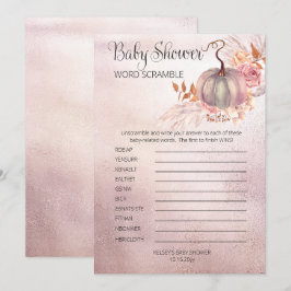Rosa Pumpkin Boho Pampas Baby Shower Ord Scramble Inbjudningar