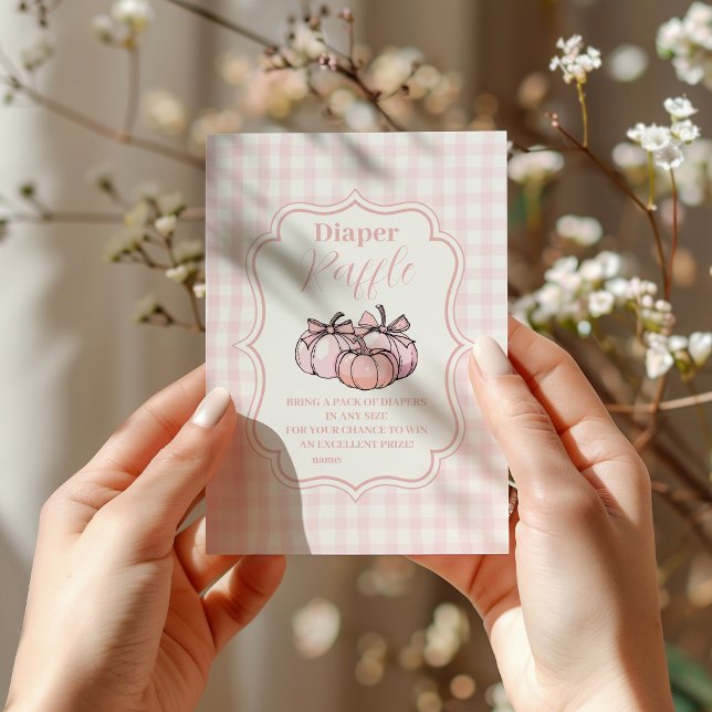 Rosa Pumpkin Bow Baby Shower Raffle Diapper Tilläggskort (Skapare uppladdad)