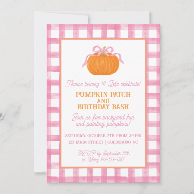 Rosa Pumpkin Bow Birthday-inbjudan Inbjudningar (Framsida)