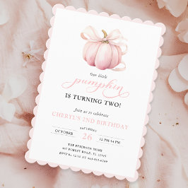 Rosa Pumpkin Bow Girl 2:a födelsedagsinbjudan Inbjudningar