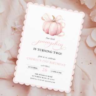 Rosa Pumpkin Bow Girl 2:a födelsedagsinbjudan Inbjudningar