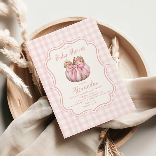 Rosa Pumpkin Bow Girl Baby Shower Inbjudningar (Skapare uppladdad)