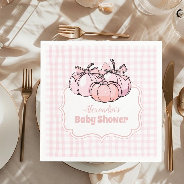 Rosa Pumpkin Bow Girl Baby Shower Pappersservett (Skapare uppladdad)
