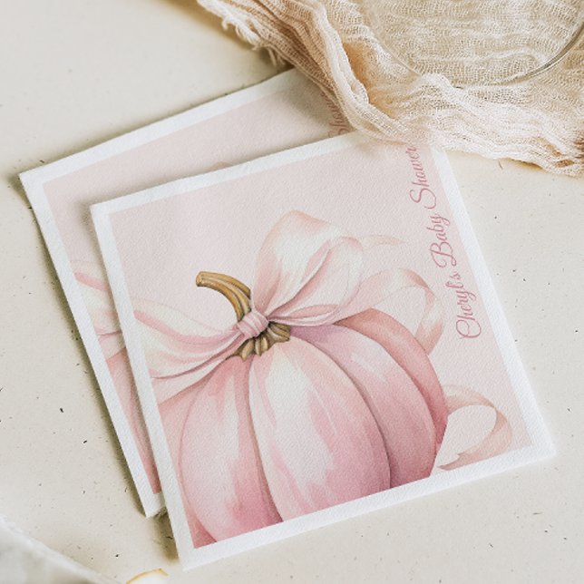 Rosa Pumpkin Bow Watercolor Baby Shower Pappersservett (Skapare uppladdad)
