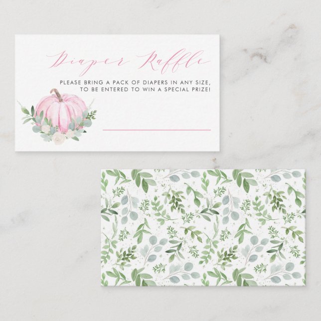 Rosa Pumpkin Fall Baby Shower Diaper Raffle Card Placeringskort (Fram/baksida)