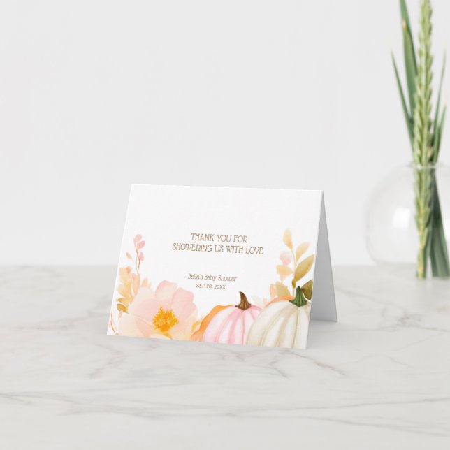 Rosa Pumpkin Fall Baby Shower Tack Kort (Framsida)