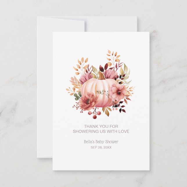 Rosa Pumpkin Fall Baby Shower Tack Kort (Framsida)