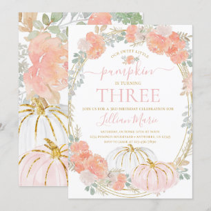 Rosa Pumpkin Fall Birthday-inbjudan Inbjudningar