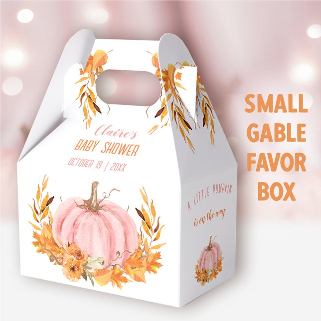 Rosa Pumpkin Fall Girl Baby Shower Favbox Presentaskar (Pink Pumpkin Small Gable Favor Box - You can choose from 3 sizes of these gable favor boxes
)